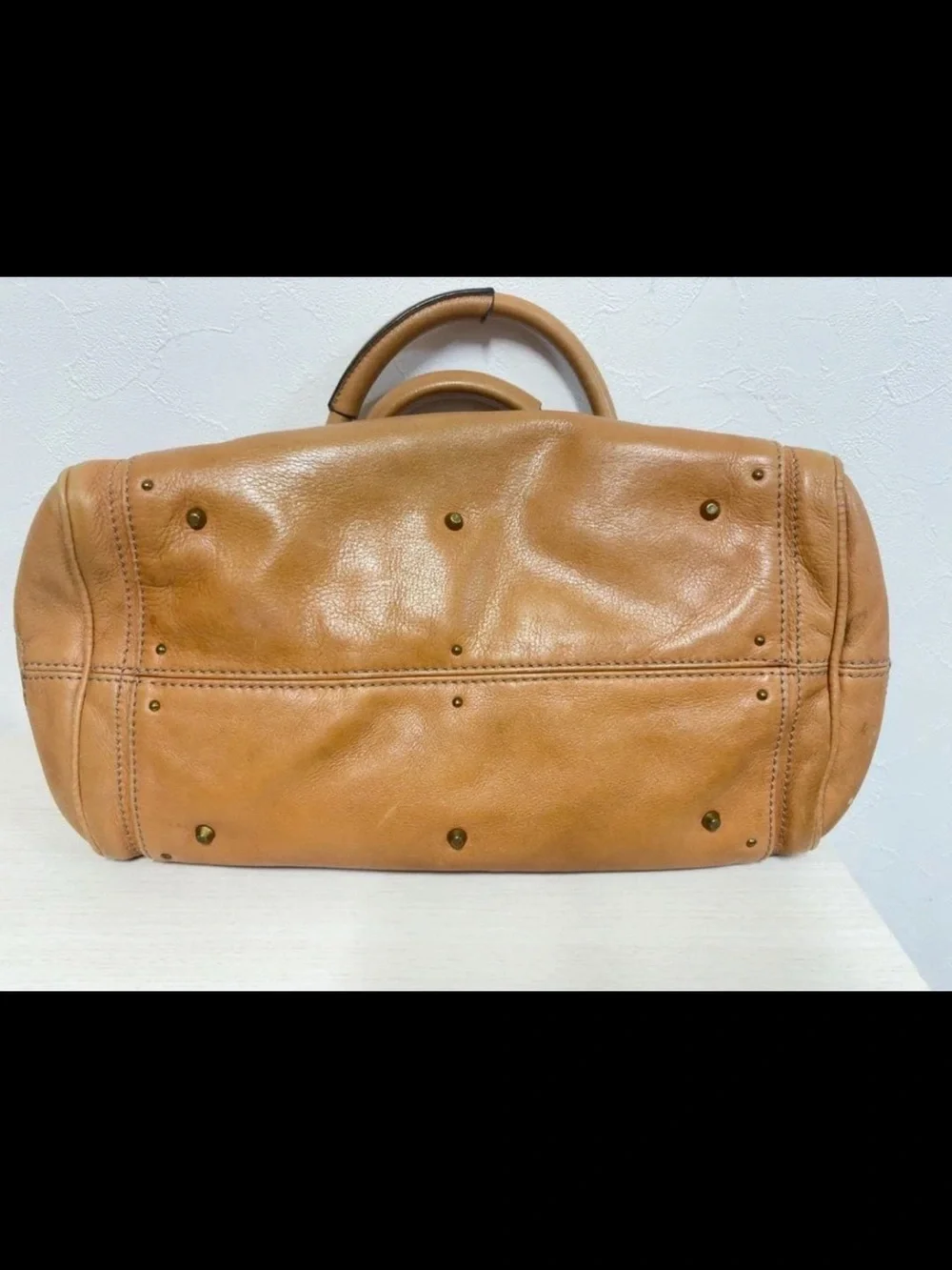 Chloe Tan Leather Satchel with Gold Padlock and Charm